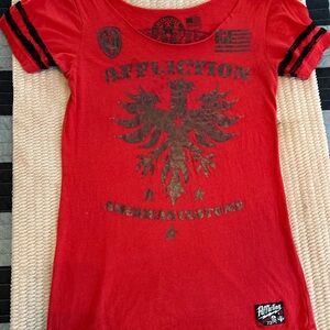 Affliction Red Short Sleeve Tee with Eagle Graphic